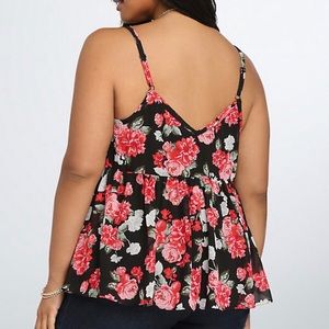Torrid Black & Red Rose Floral Babydoll Tank Cami